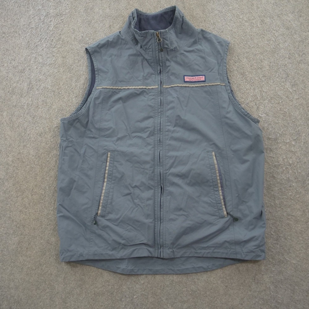 Vineyard Vines Vest Jacket Mens Medium Gray Nor'easter Full Zip Reflective Logo